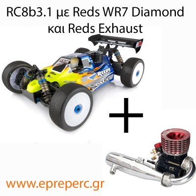 Associated RC8b3.1 and Reds WR7 Diamond and Reds Exhaust